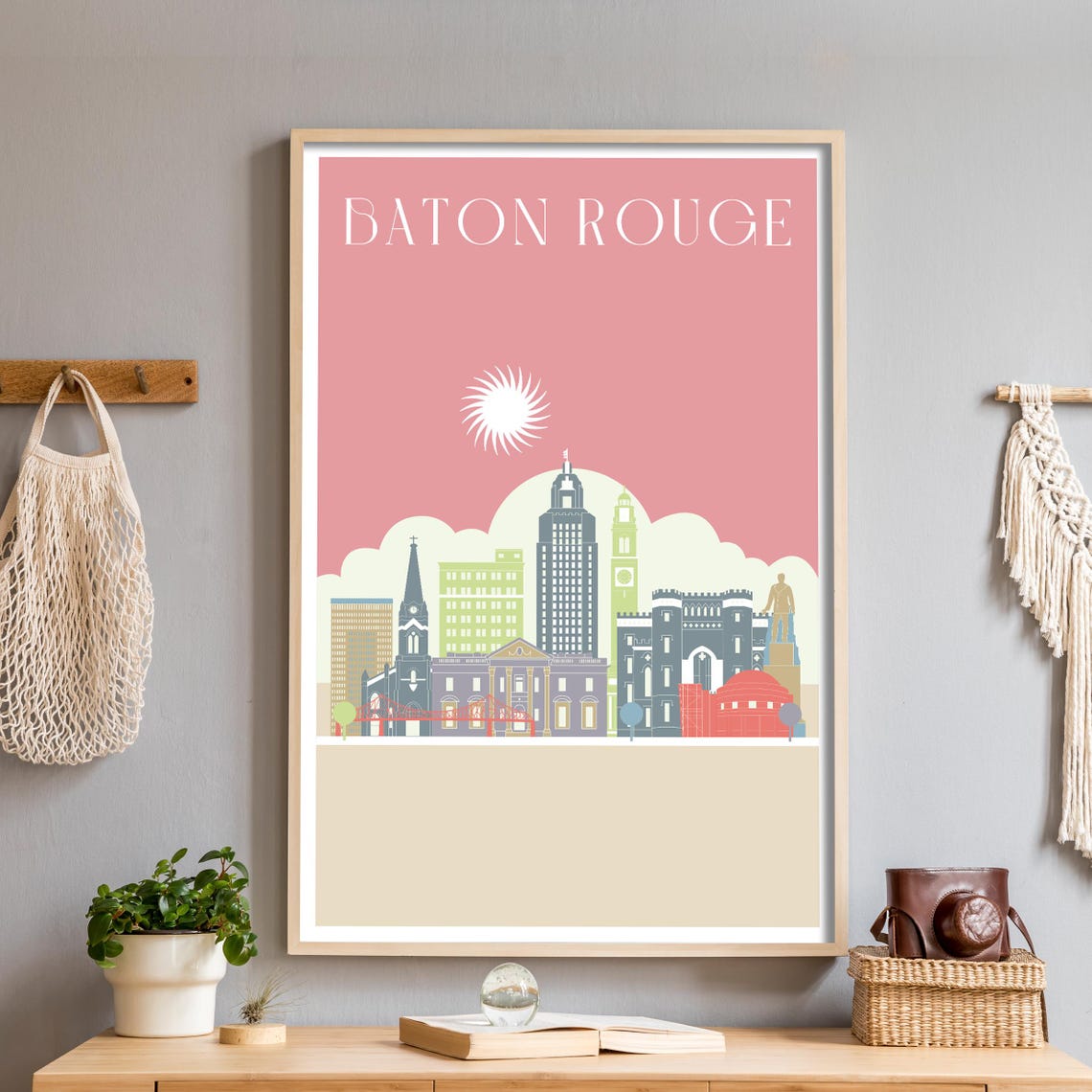 Baton Rouge Louisiana Pastel Skyline Illustration Travel Poster