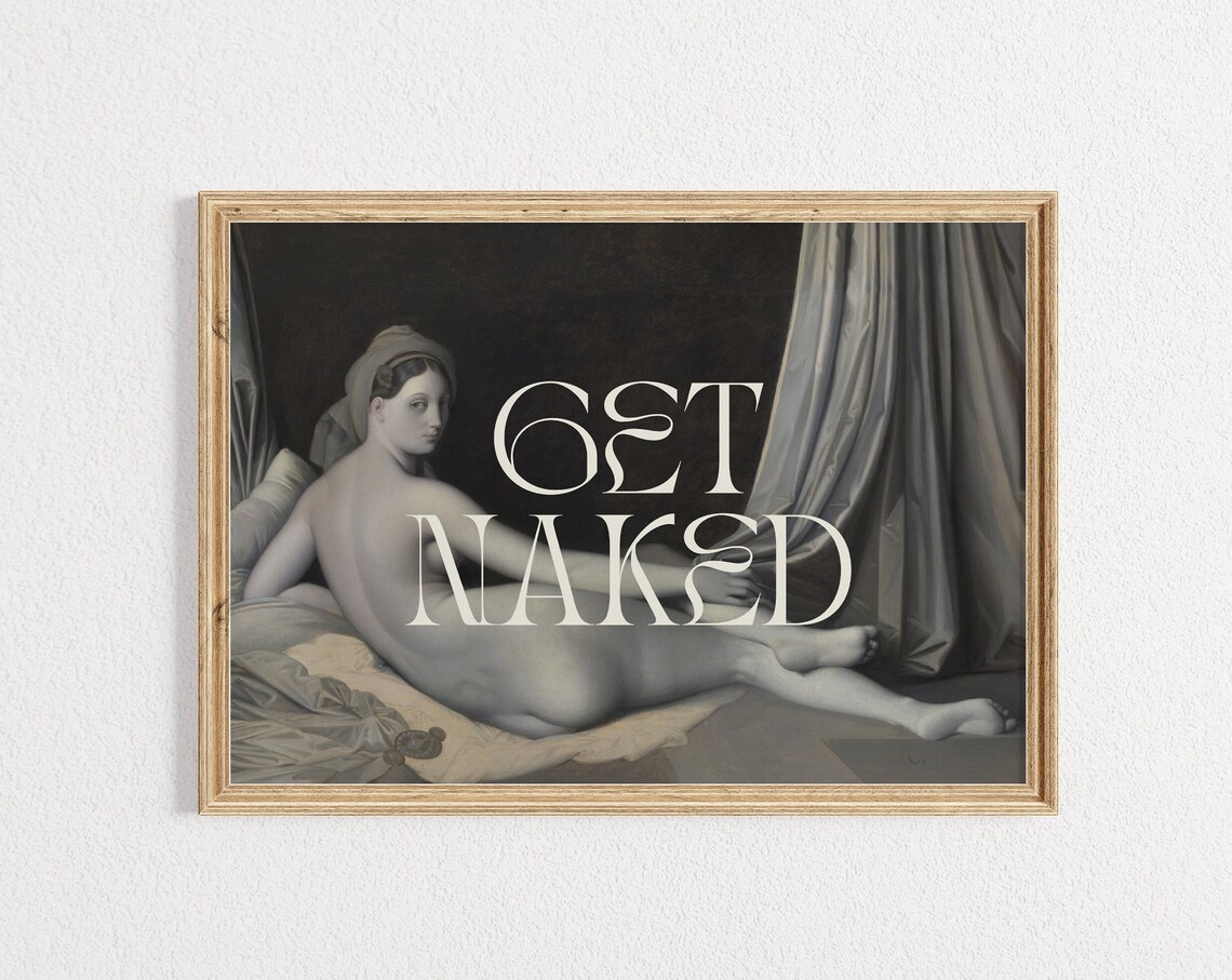 Get Naked Funny Bathroom Quote, Vintage Nude Art Print