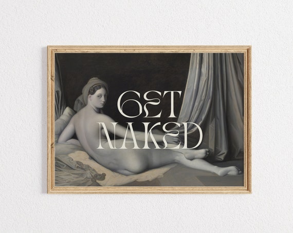 Get Naked Funny Bathroom Quote, Vintage Nude Art Print