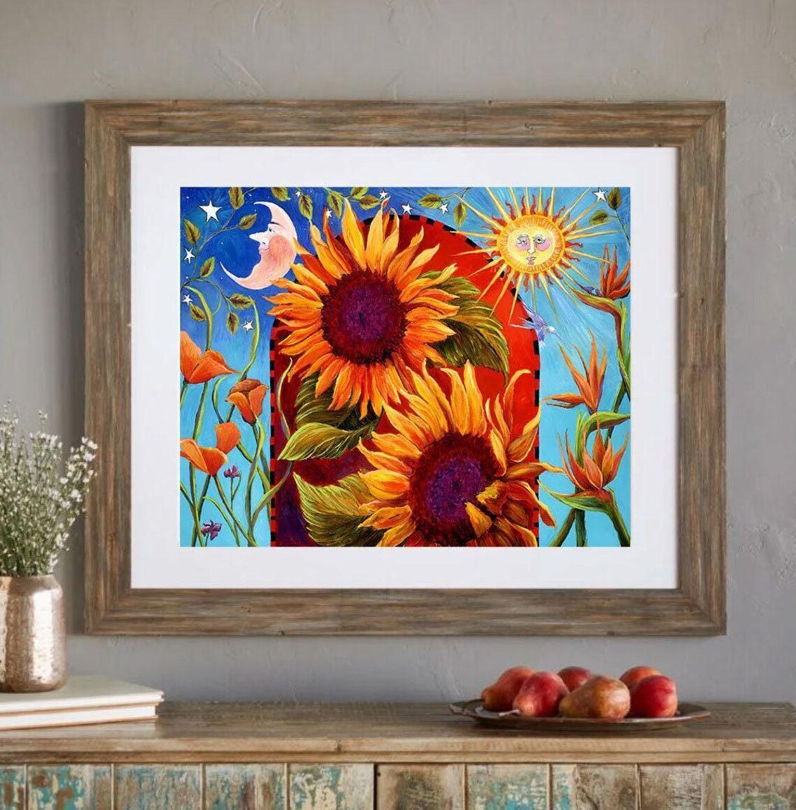 Sunflower Sun and Moon Celestial Wall Art Print - Image 2