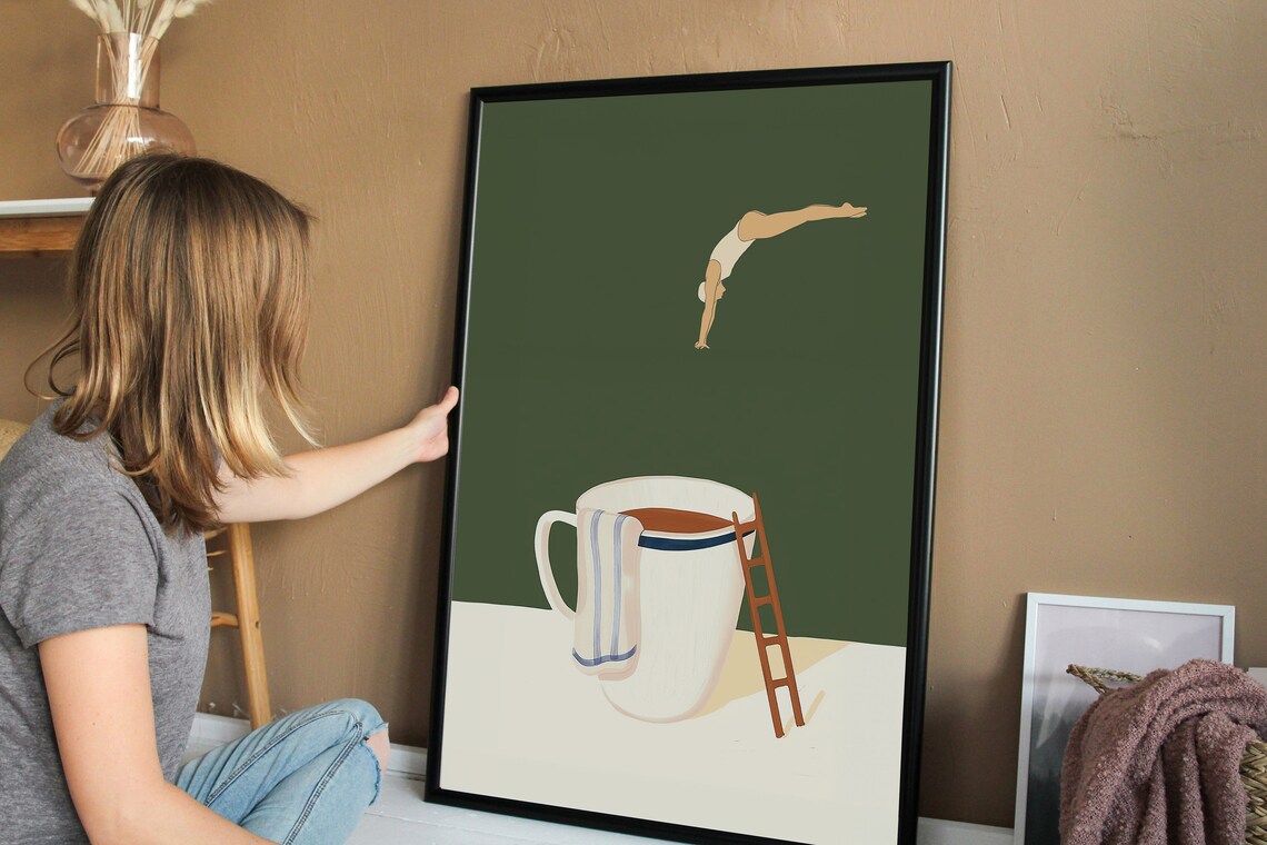 Coffee Diver Poster Print, Trendy Kitchen Wall Art - Image 2