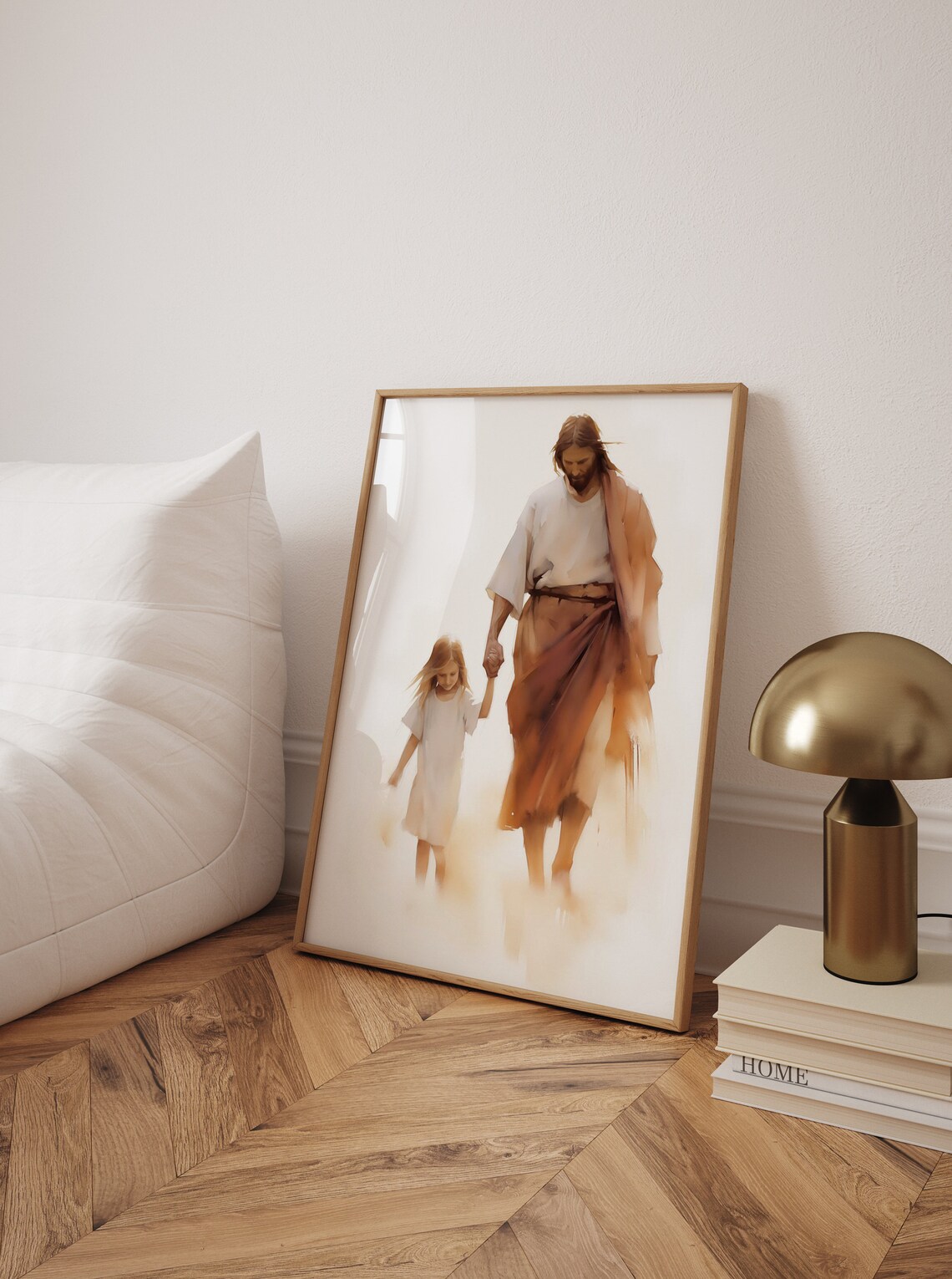 Jesus Holding Little Girl Hand Watercolor Christian Art Poster - Image 2
