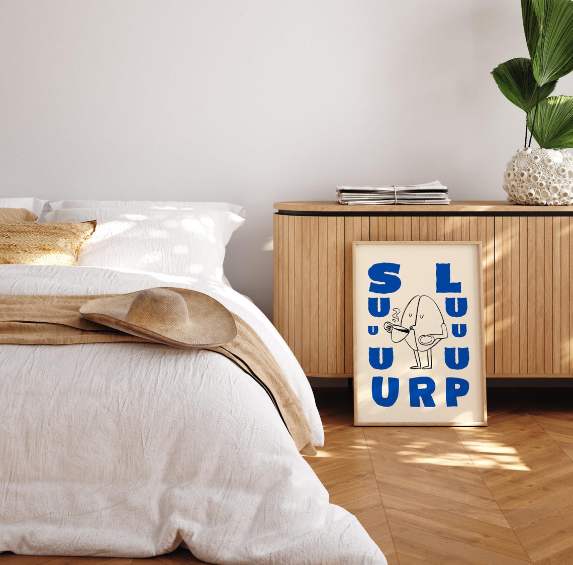 Sluuurp Stacked Blue Letters Coffee Bean Character Kitchen Poster - Image 2