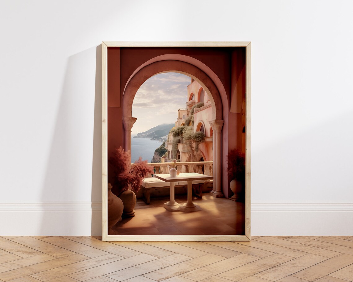 Amalfi Coast Arch Terrace Sea View Italy Warm Tones Wall Poster