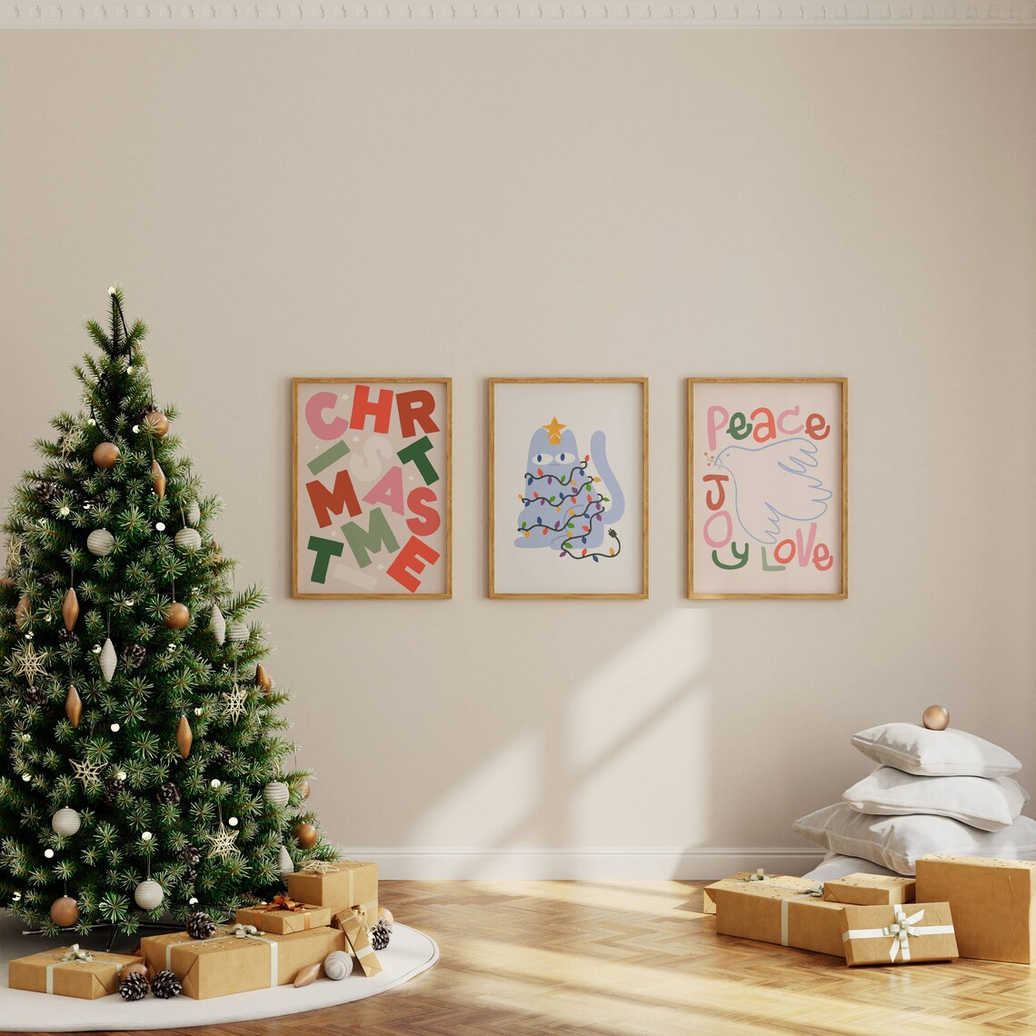 Christmas Cat Holiday Poster, Blue Cat Decor - Image 3