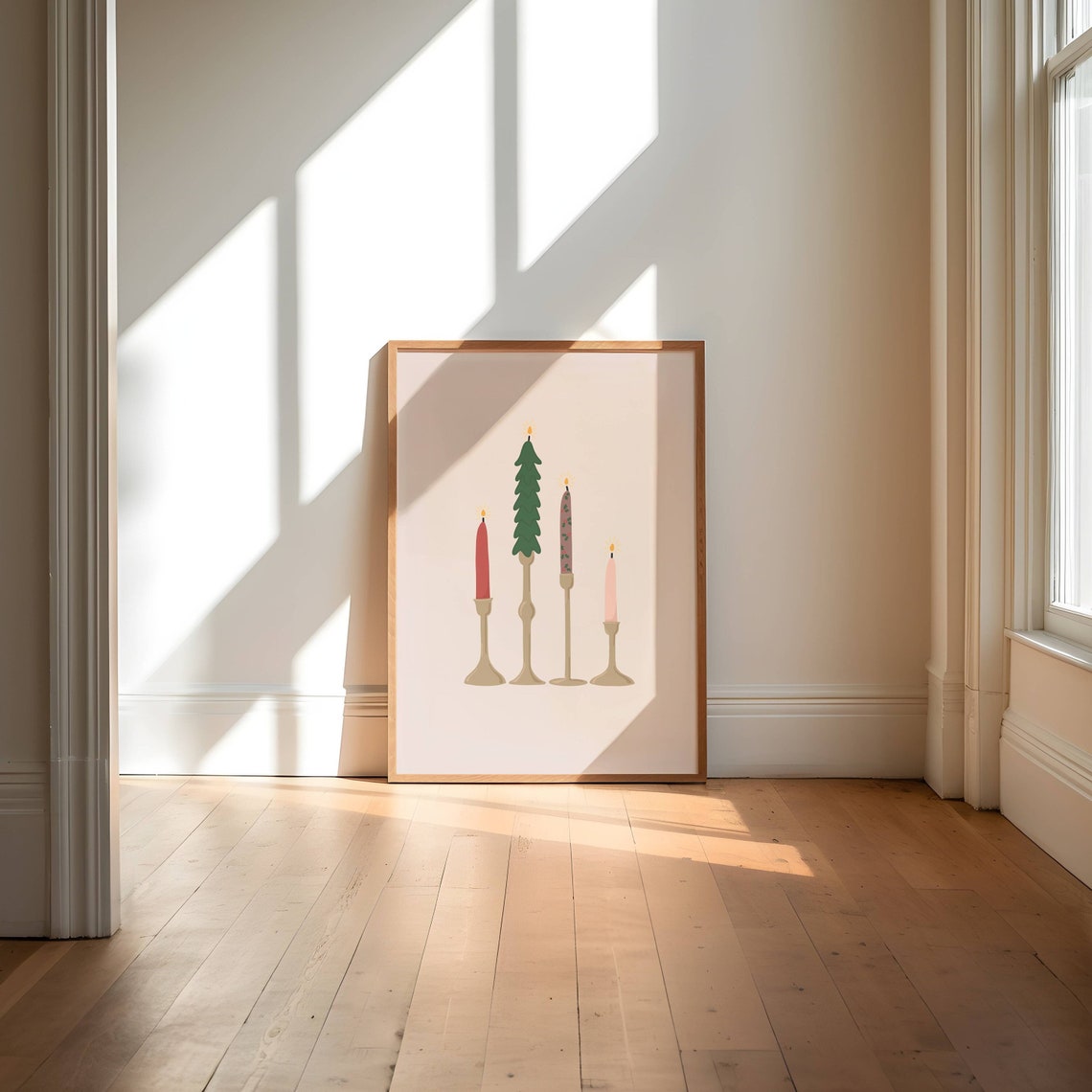 Christmas Candle Minimalist Holiday Candlestick Seasonal Art Poster