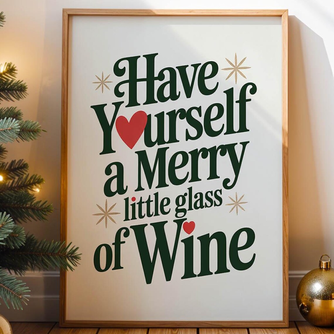 Christmas Glass Of Wine Retro Holiday Poster