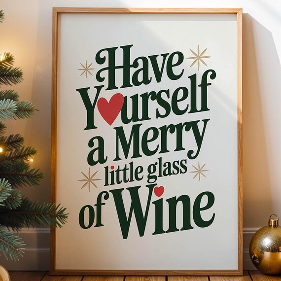 Christmas Glass Of Wine Retro Holiday Poster