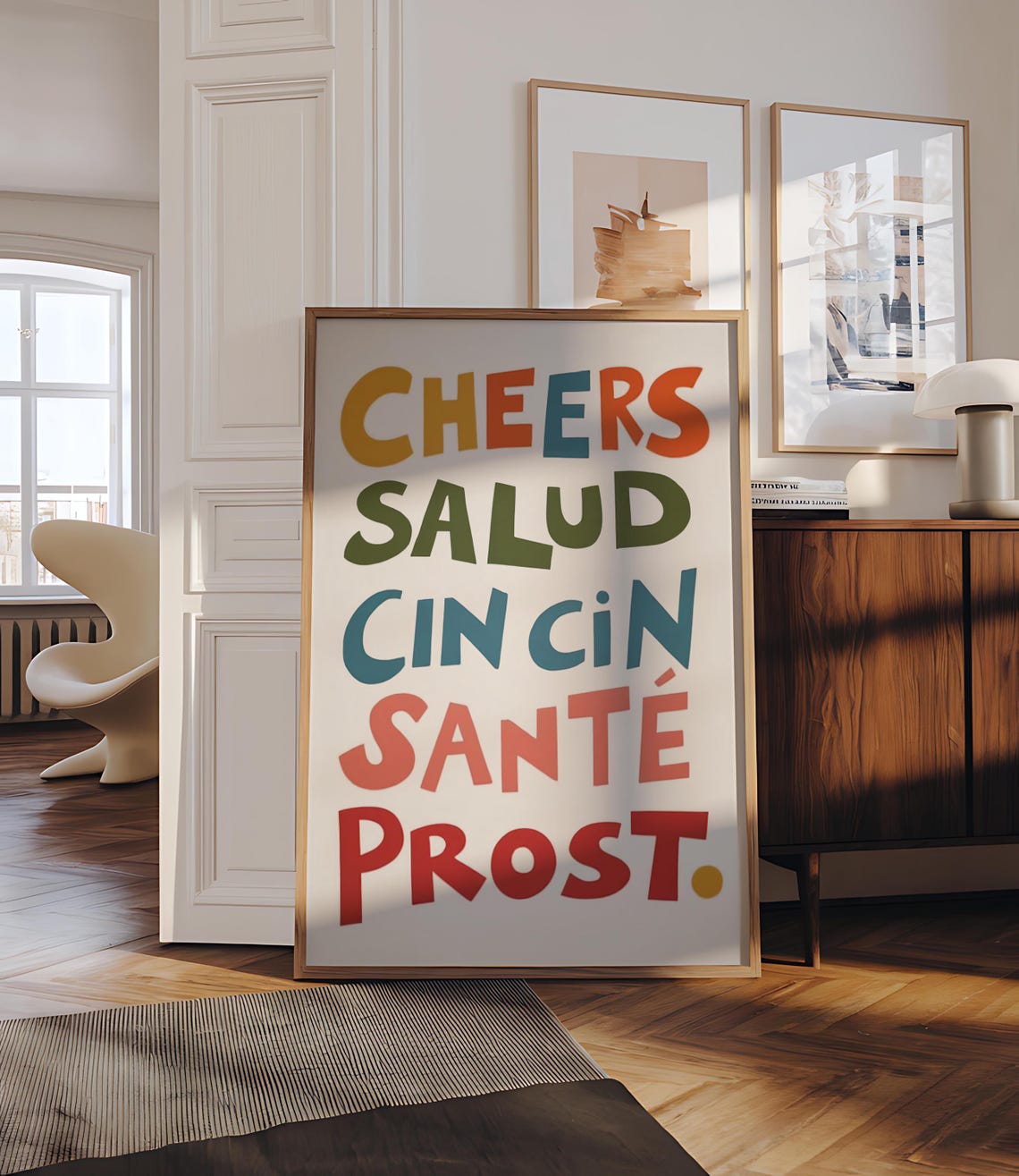 Cheers Bar Cart Retro Typography Multilingual Art Print - Image 5