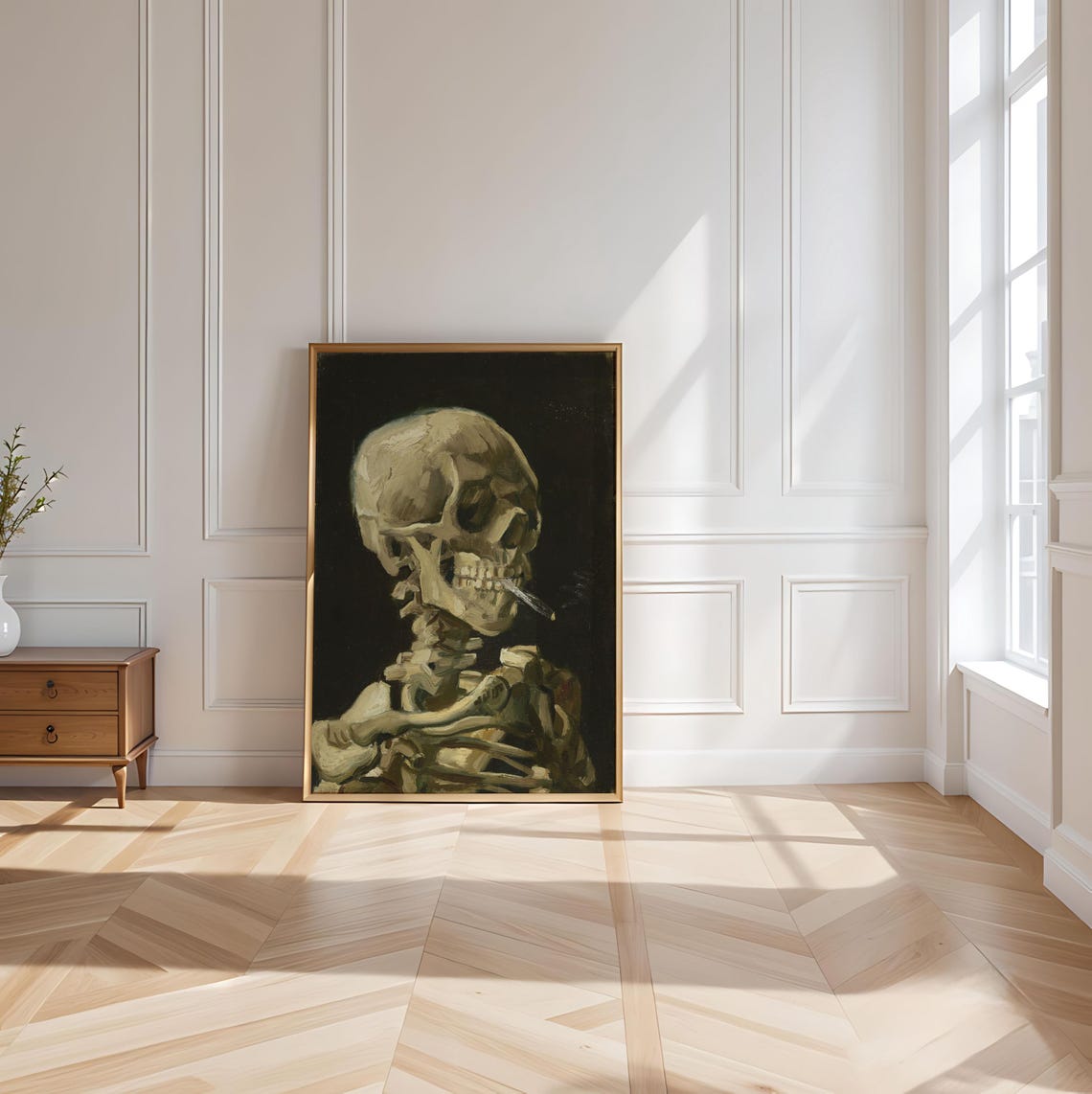 Van Gogh Art Wall Print Dark Academia Skull Poster Vintage Edgy Decor Unique Painterly Skeleton With Burning Cigarette - Image 4