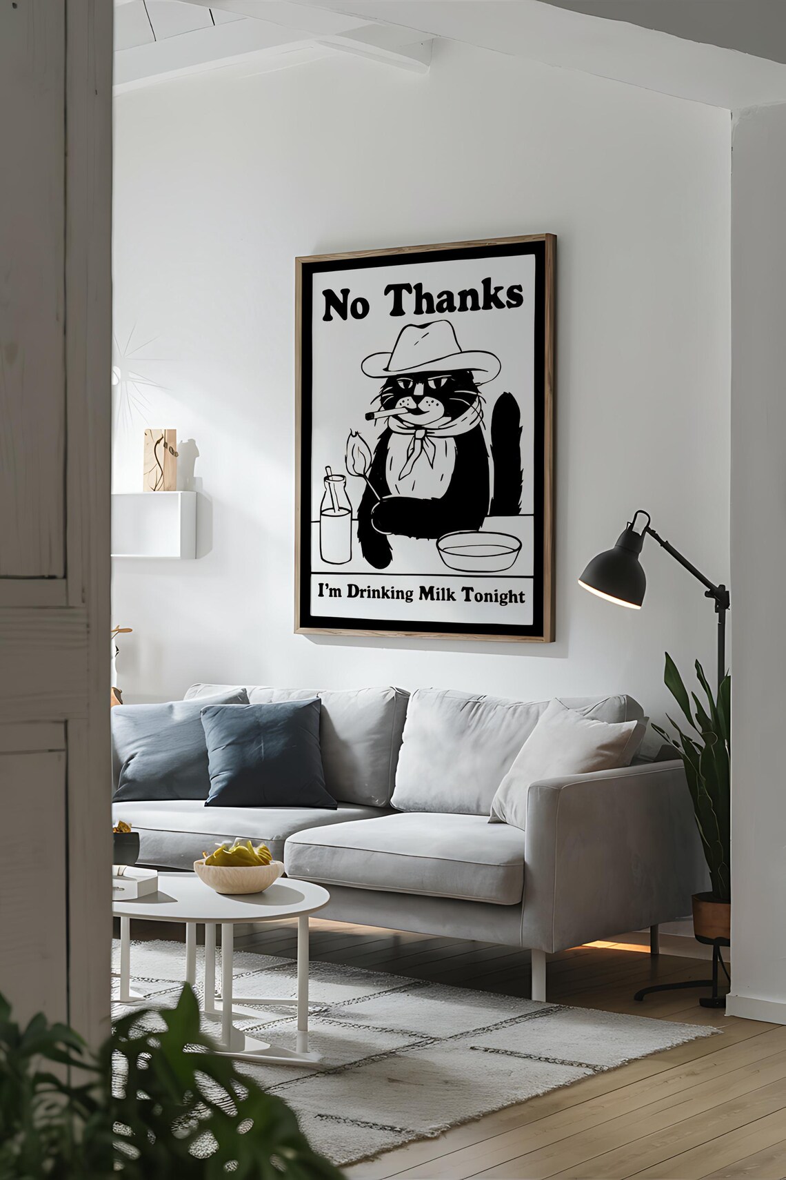 Cowboy Cat Says No Thanks I Am Drinking Milk Tonight Funny Poster - Image 3