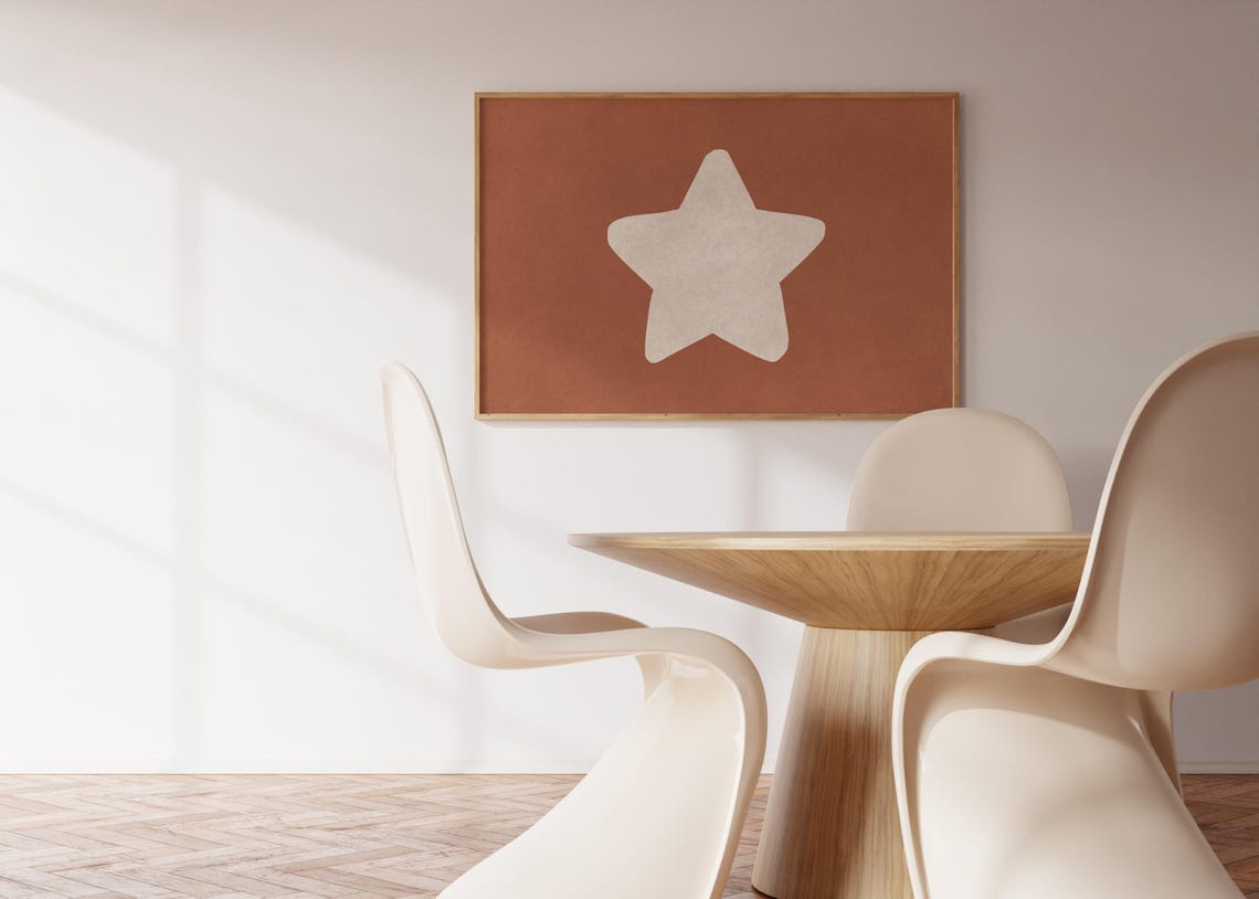 Handdrawn Beige Star Terracotta Background Minimalist Art Poster