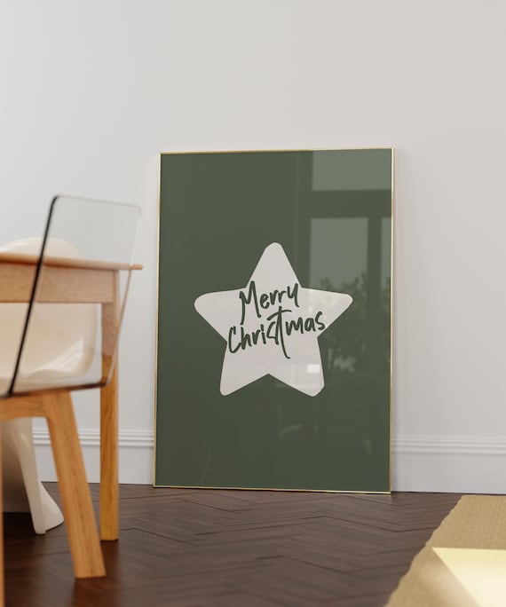 Trendy Merry Christmas Star Script Green Holiday Decor Poster