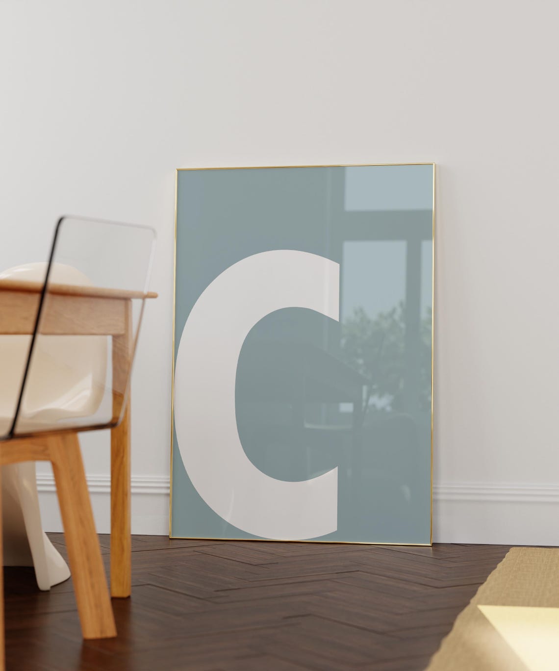 Sage Green White Letter C Monogram Minimalist Wall Decor Poster - Image 4