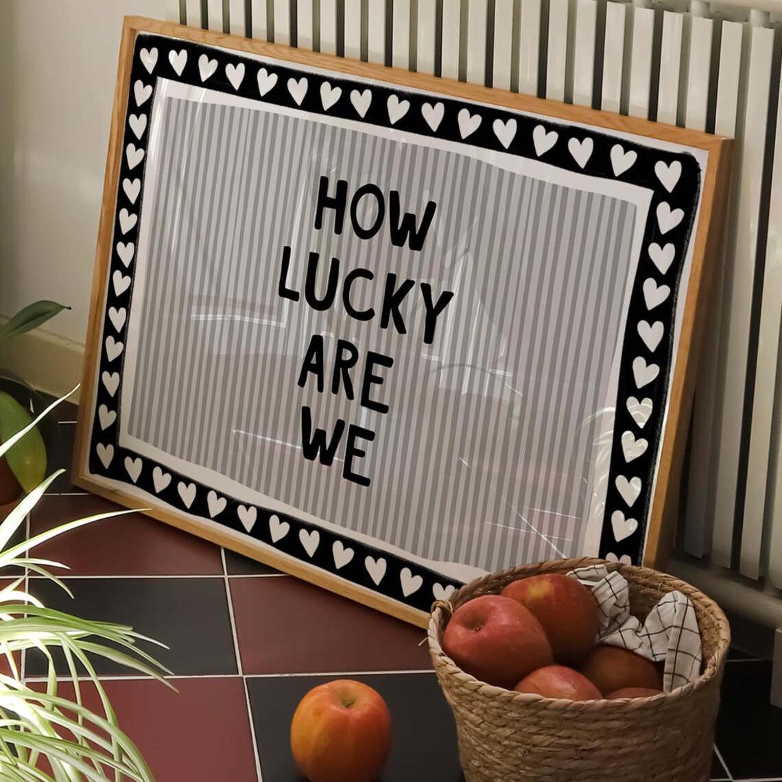 How Lucky Are We Quote Wall Art, Black Stripe
