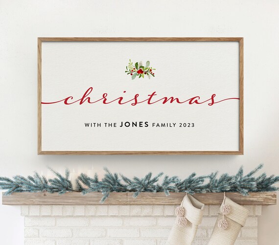Personalized Christmas Family Name Script Holiday Frame Wall Art