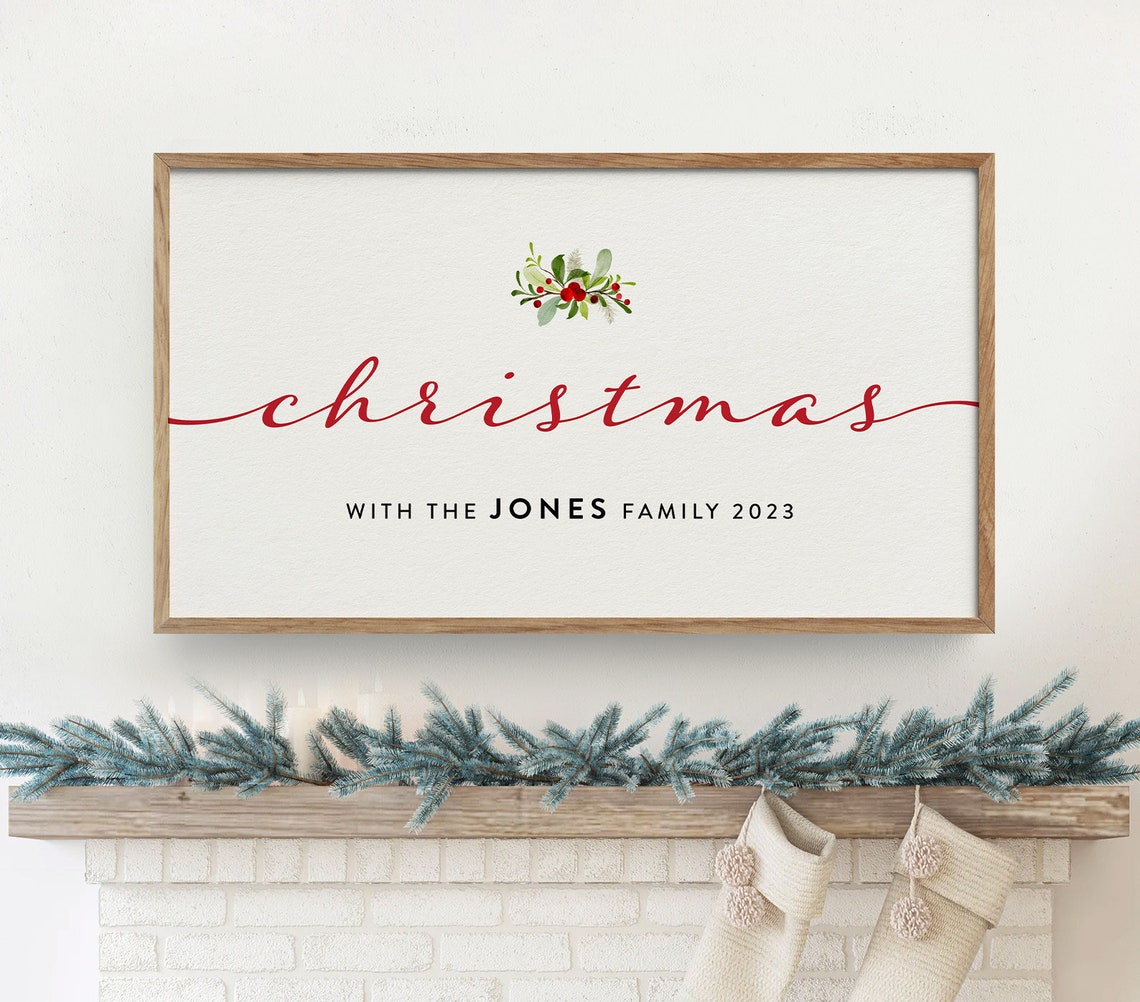 Personalized Christmas Family Name Script Holiday Frame Wall Art
