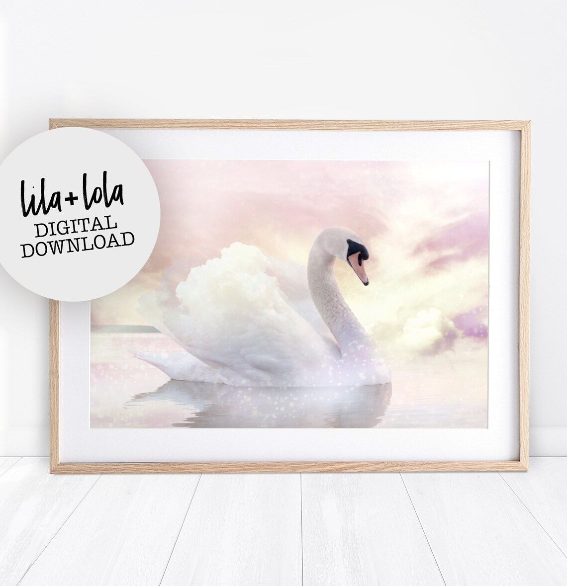 Swan Nursery Art Print, Pink Grey Pastel Decor