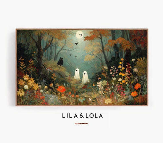 Halloween Ghosts In Autumn Forest Landscape Art Print