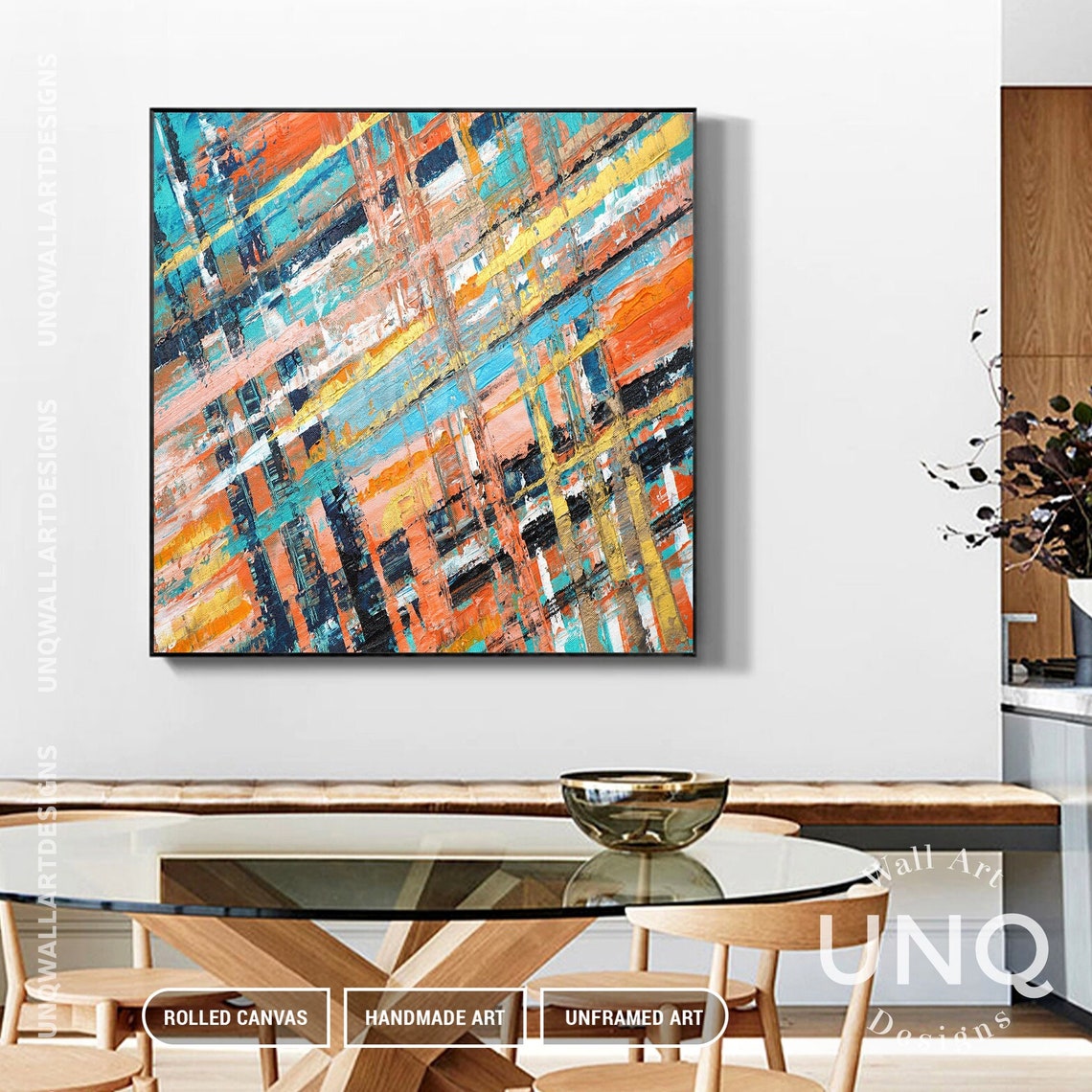 Orange Teal And Navy Diagonal Lines Colorful Modern Boho Art Poster - Image 6