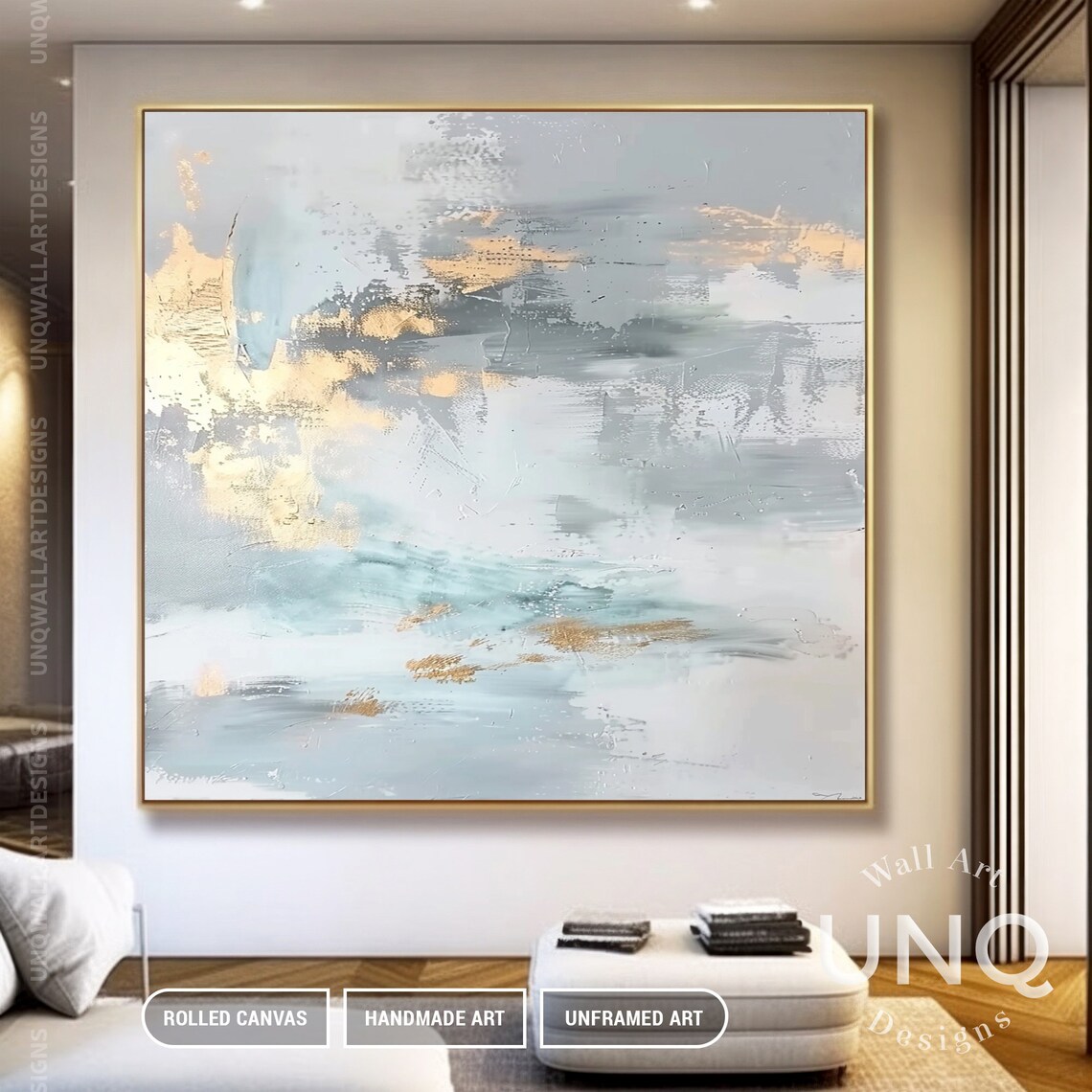 Contemporary Luxury Grey Gold Gift For Wall Extra Large Minimal Fine Decor Idea Oversized Unframed Silver Wall Art Gift For Her - Image 2