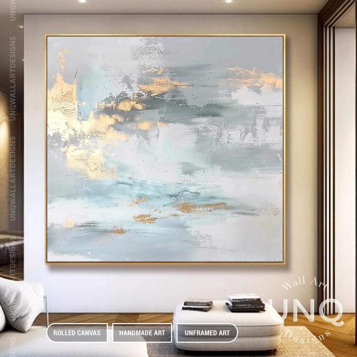 Grey And Gold Misty Clouds Minimalist Modern Abstract Art Poster - Image 2