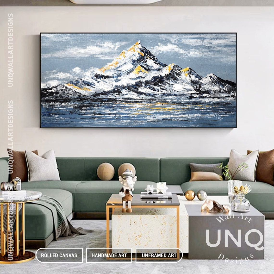 Golden Snow Mountain Over Lake Winter Landscape Gold Leaf Art Poster - Image 5