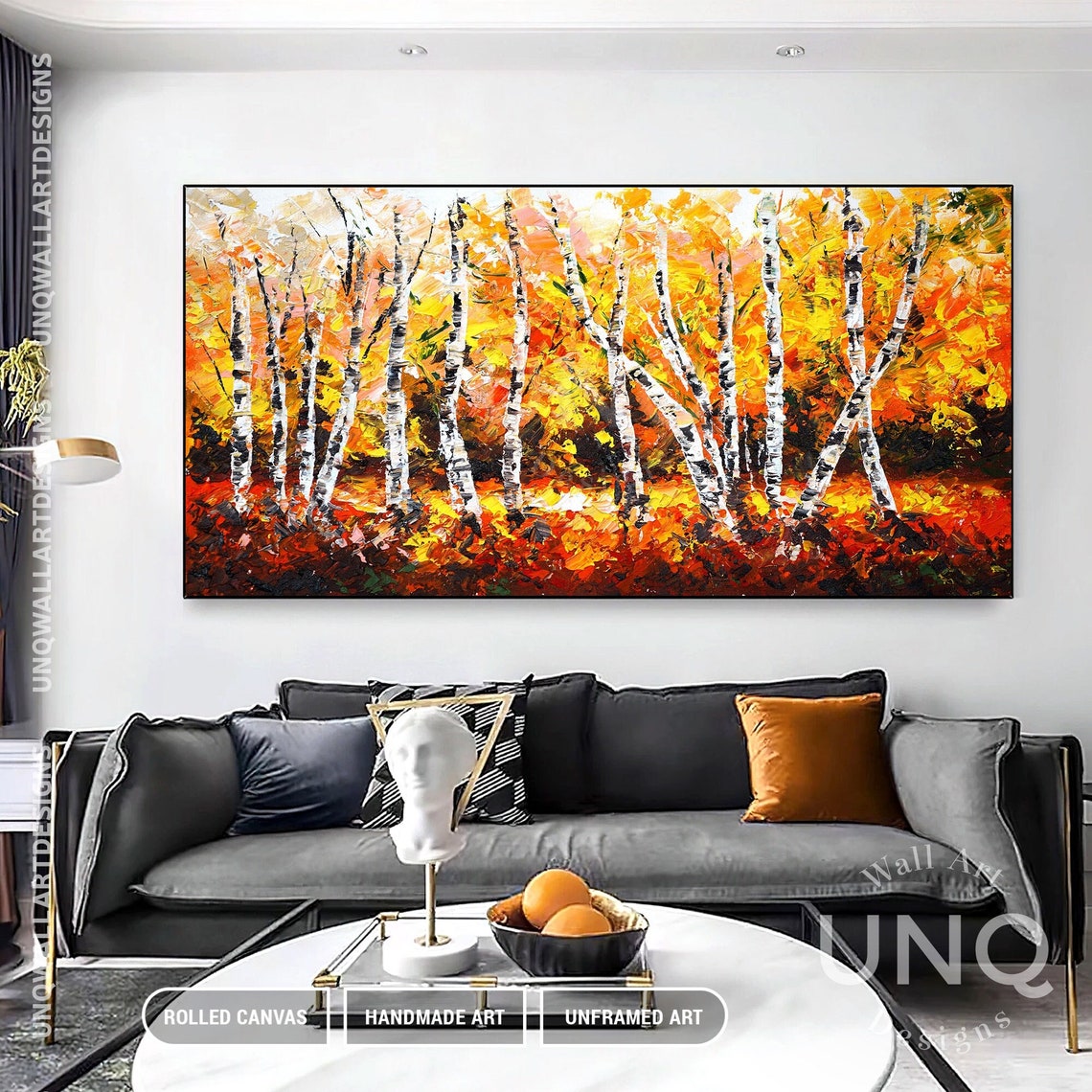 Golden Birch Forest Autumn Landscape White Trunks Orange Leaves Poster - Image 3