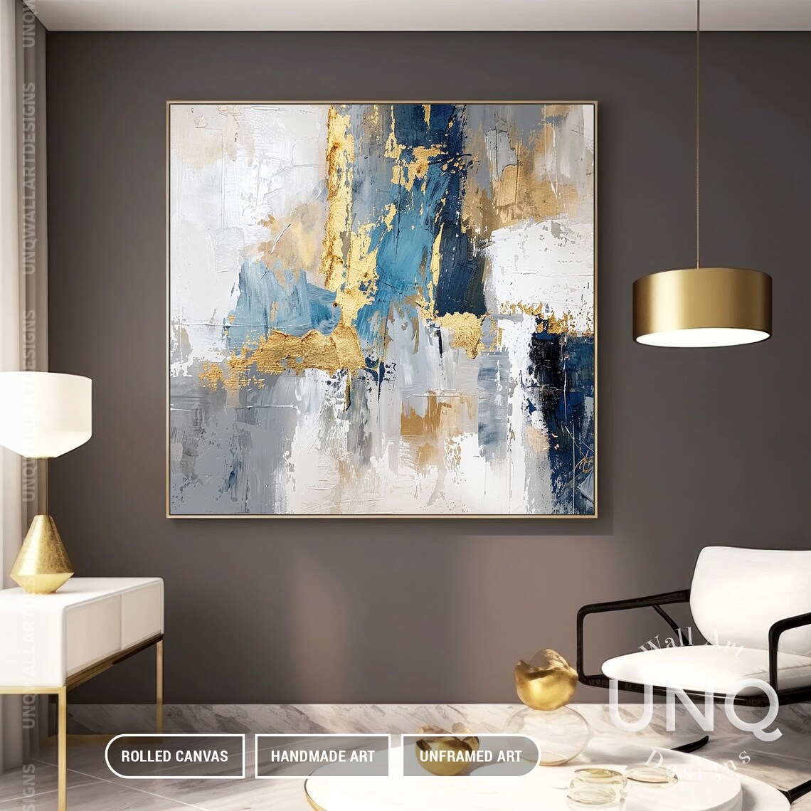 Turquoise Blue and Gold Modern Wall Art Print - Image 2