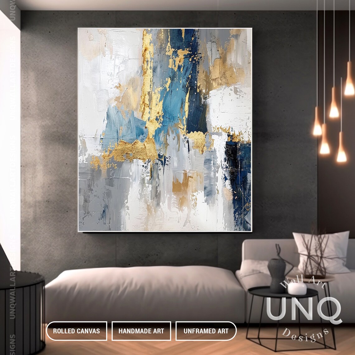 Turquoise Blue and Gold Modern Wall Art Print - Image 3