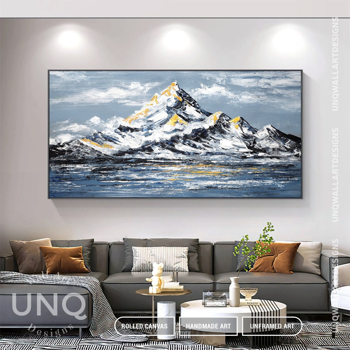 Golden Snow Mountain Over Lake Winter Landscape Gold Leaf Art Poster - Image 6