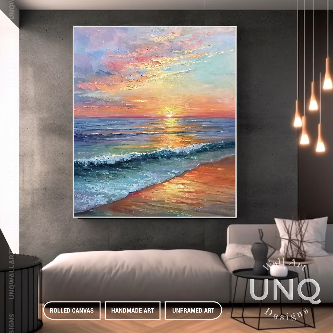 Pink Orange Sunset Ocean Waves Vertical Modern Seascape Art Poster - Image 7