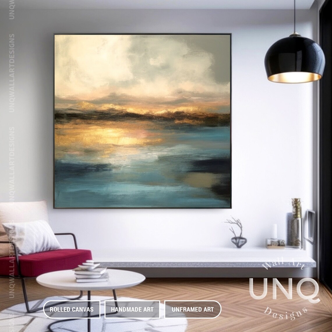 Gold Sunrise Seascape Art Print, Bedroom Decor - Image 3
