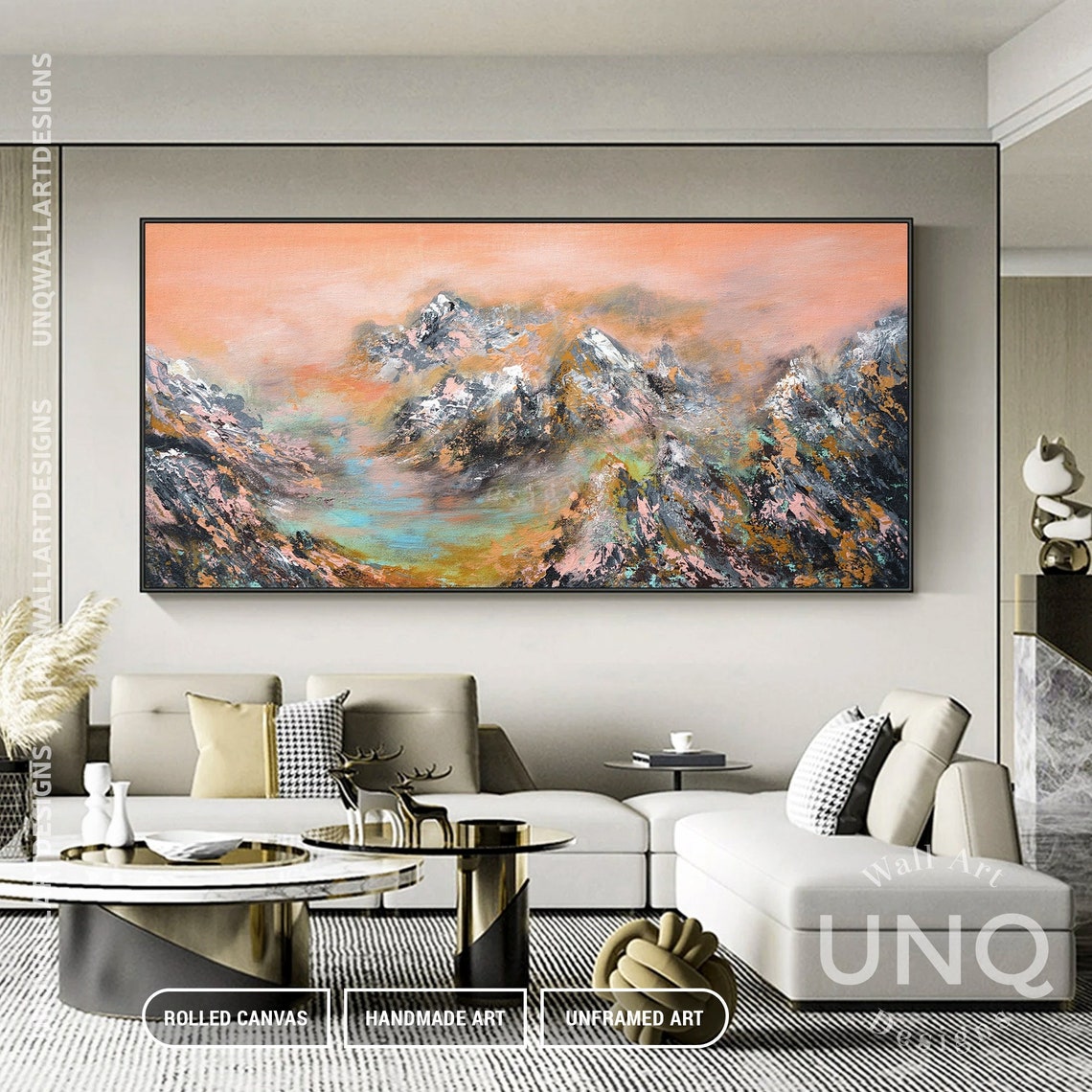 Abstract Colorful Mountain Painting Large Oil Acrylic Handmade Wall Art Minimalist Mountain Living Room Colorful Mountain On - Image 3