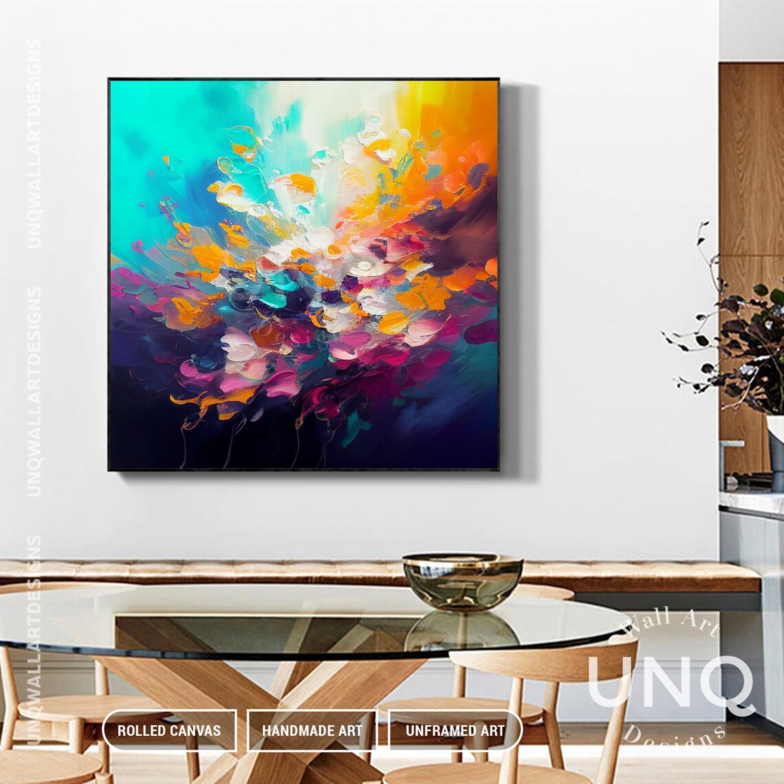 Colorful Abstract Floral Burst Explosion Oil Painting Turquoise Poster - Image 5