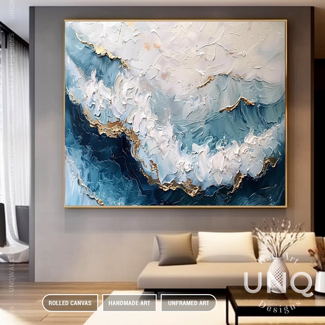 Modern Ocean Waves Impressionist Wall Art Print - Image 2