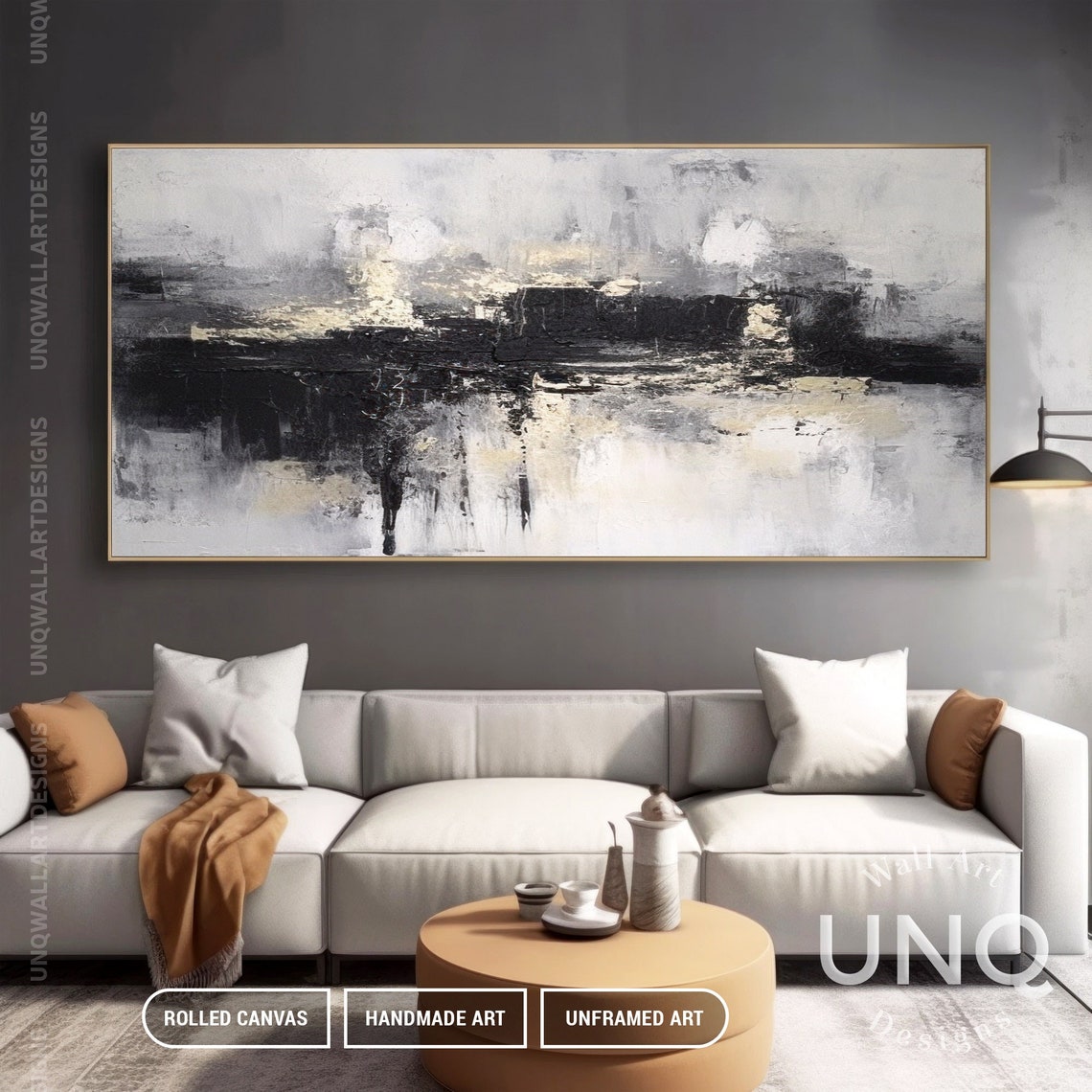 Grey Black And Gold Moody Monochrome Modern Abstract Art Poster - Image 3