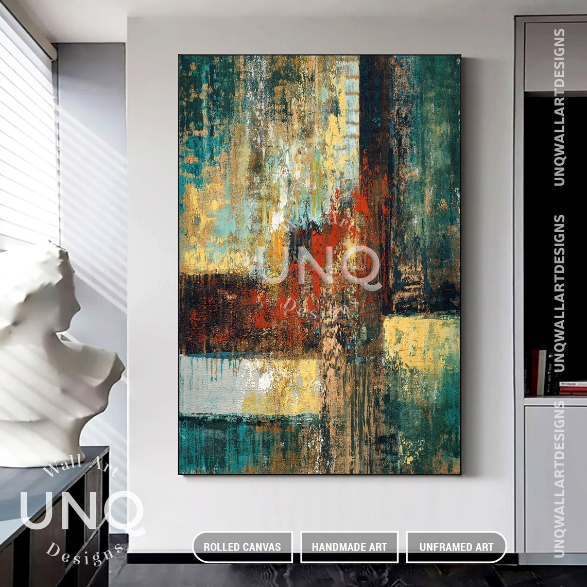 Teal Gold And Rust Industrial Abstract Textured Painting Decor Poster - Image 7