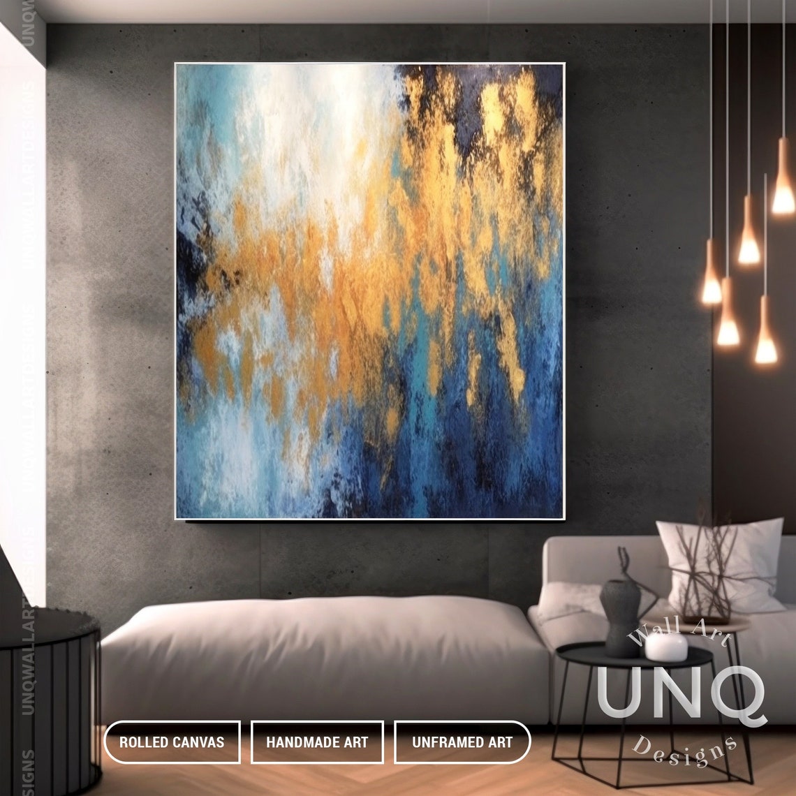 Deep Blue And Gold Cloud Abstract Painting Panoramic Luxury Poster - Image 3