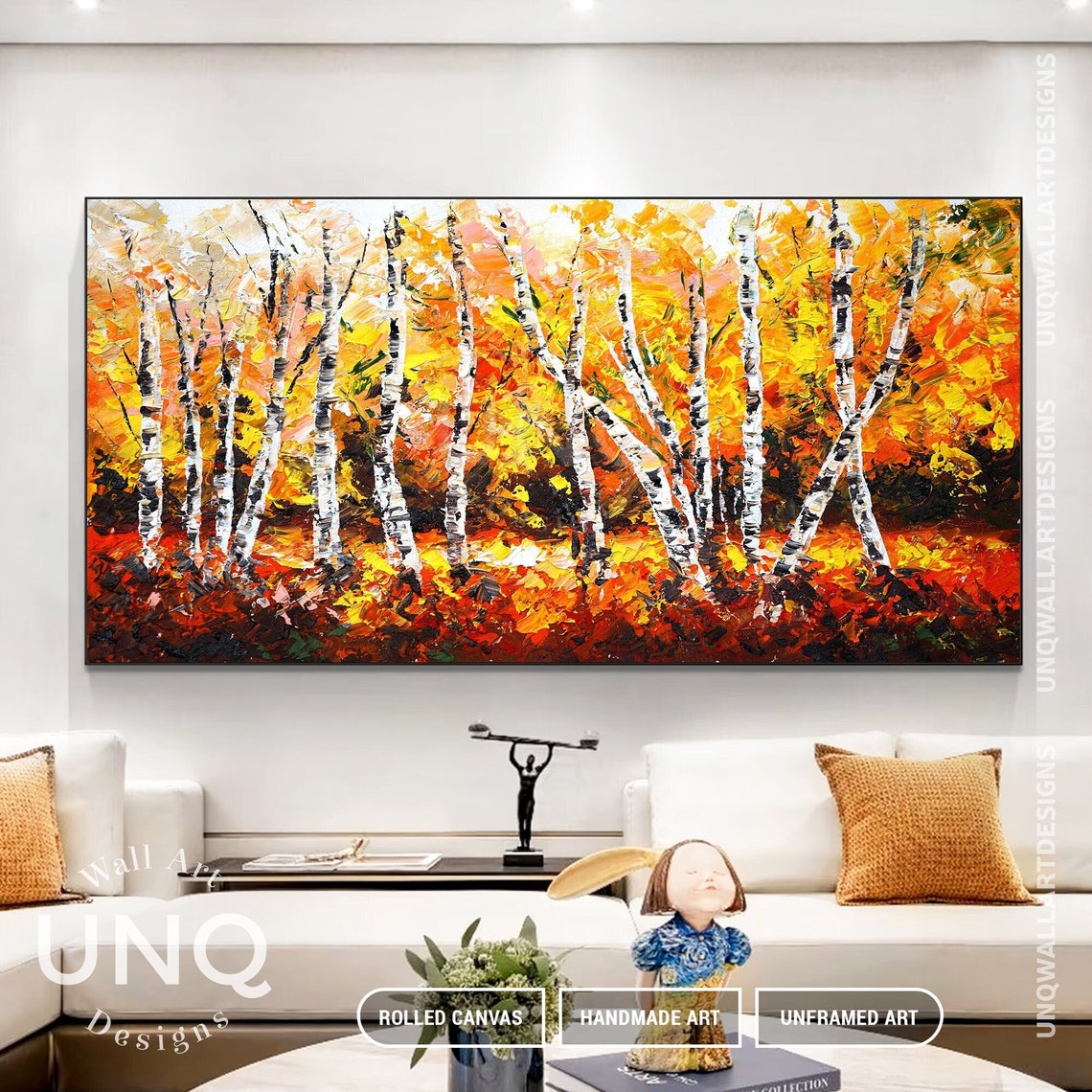 Golden Birch Forest Autumn Landscape White Trunks Orange Leaves Poster - Image 6