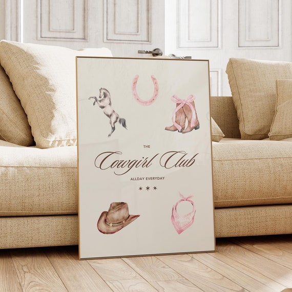 Cowgirl Club Poster Print Vintage Cowboy Boots Wall Art Retro Cowgirl Prints Trendy Wall Art Western Wall Art Cowgirl Print