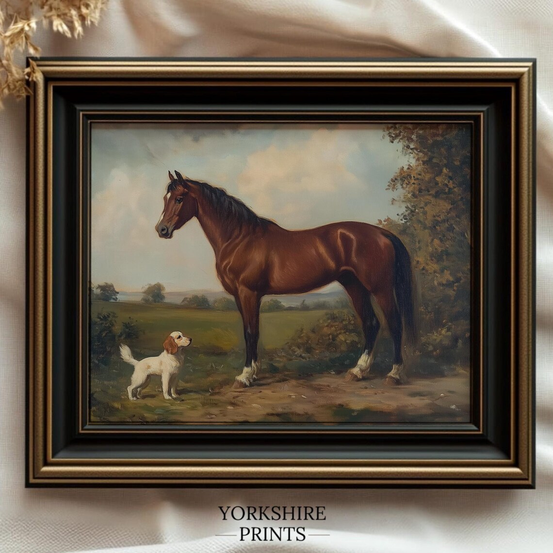 Equestrian Horse And Dog Vintage Farm Animal Art Print