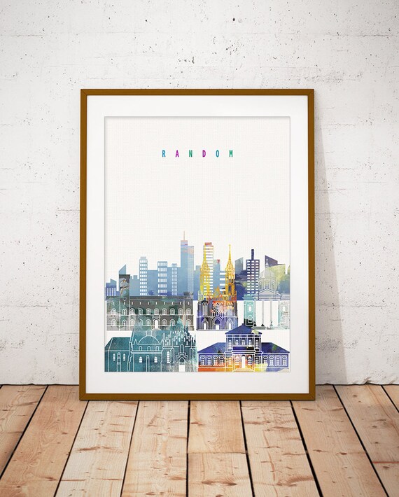 Vibrant Watercolor City Skyline Abstract Art Print Modern Home Decor