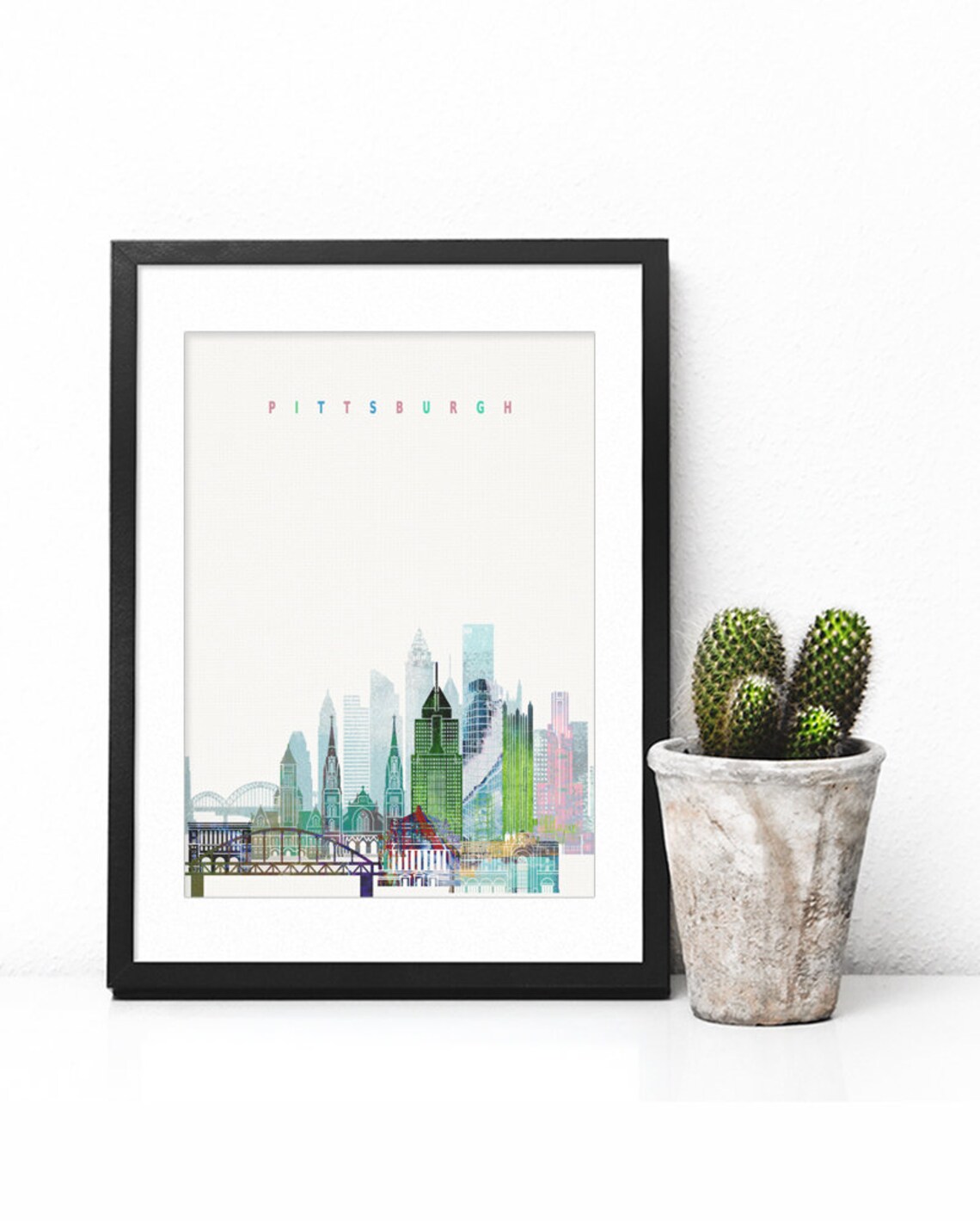 Pittsburgh Pennsylvania Watercolor Skyline Bridges Cityscape Poster - Image 2