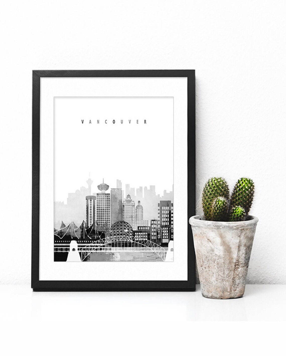 Vancouver Skyline Black And White Watercolor Cityscape Art Poster - Image 2