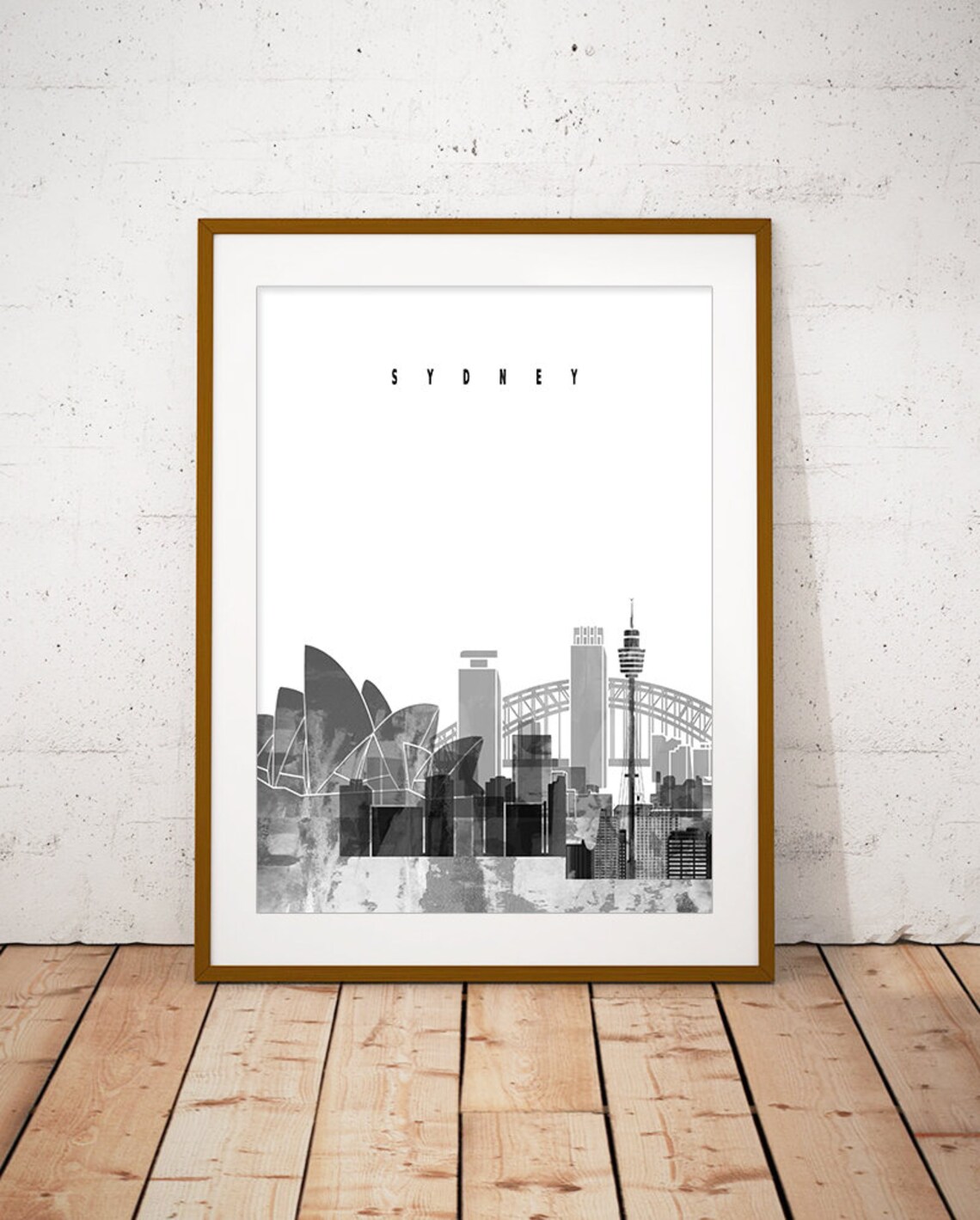 Sydney Skyline Black And White Tower Bridge Watercolor Art Poster