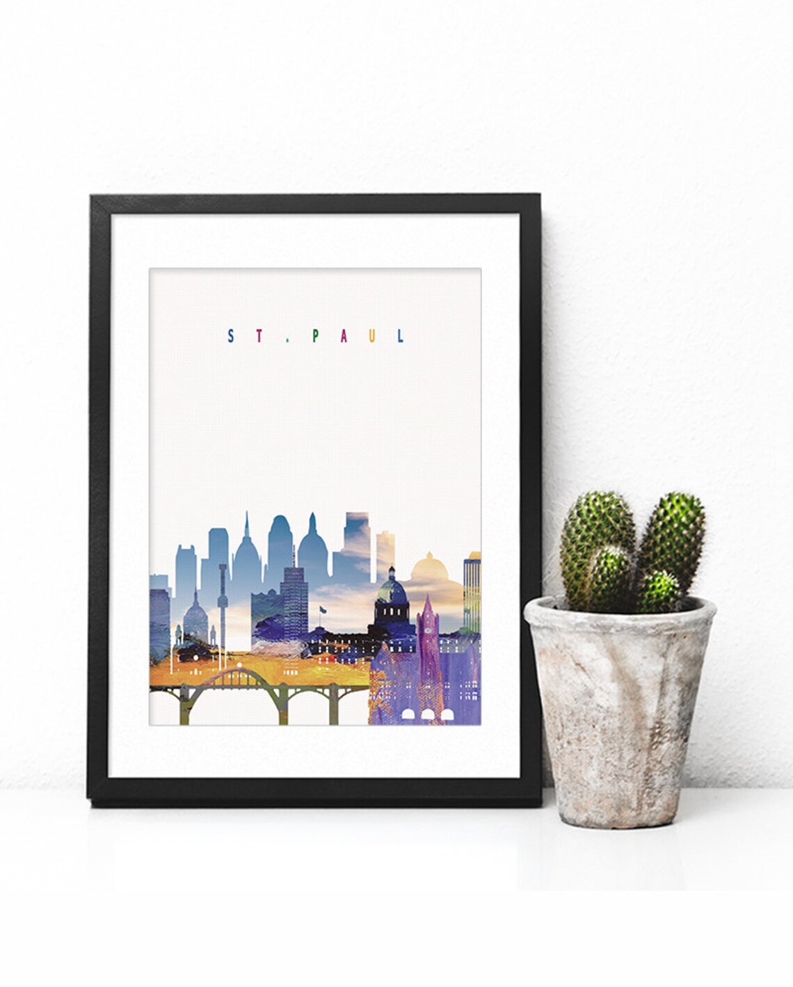 St. Paul Minnesota Downtown Bridge Watercolor Skyline Poster Art - Image 2