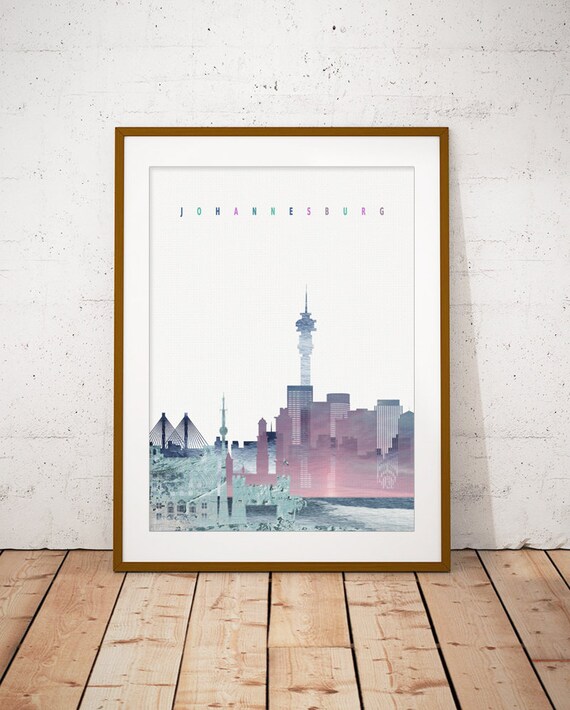 Johannesburg Watercolor Skyline Pastel Sunset Colors Decor Poster
