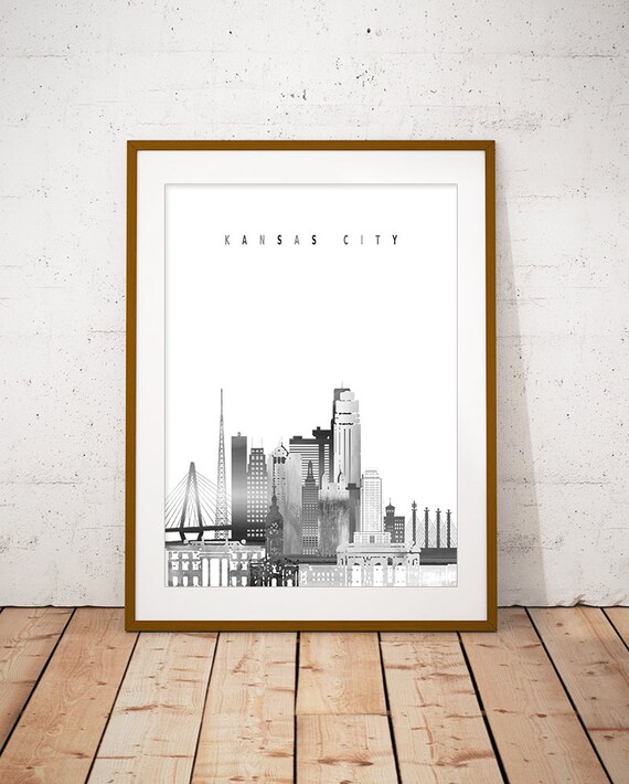 Kansas City Skyline Black And White Watercolor City Art Poster