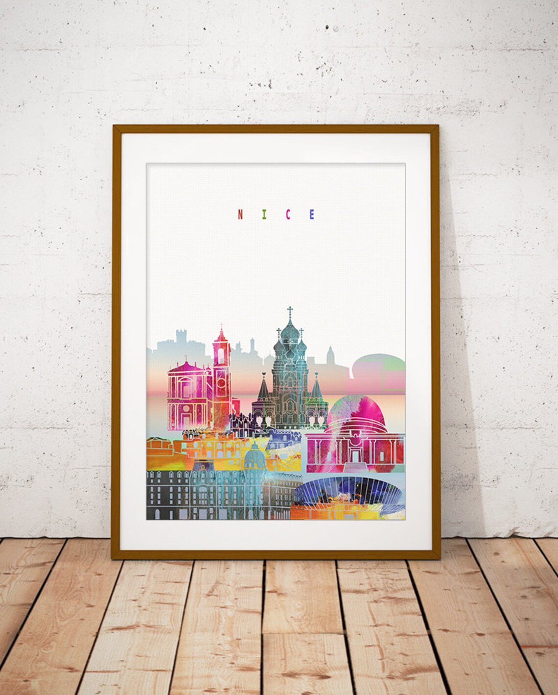 Nice France Sunset Watercolor Riviera Skyline Art Modern Home Decor Poster - Image 2